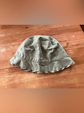 Reversible Light Olive Bucket Hat with Plaid Trim